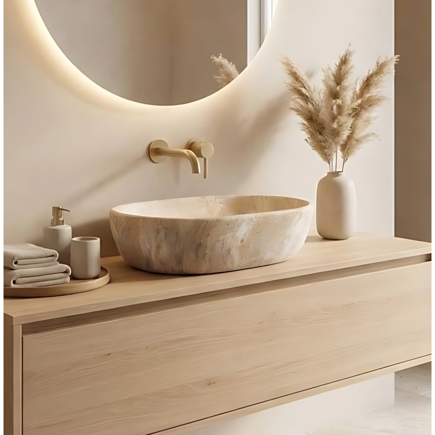 REA-U3000 - Bordmonteret håndvask AMELIA 34,5x48 cm keramik/beige/stenimitation