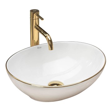 REA-U3287 - Håndvask til bordplade SOFIA 34,5 x 41 cm keramik/højglans hvid/guld