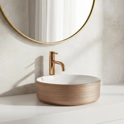 REA-U3303 - Håndvask til bordplade SAMI Ø 37 cm keramik/hvid/guld