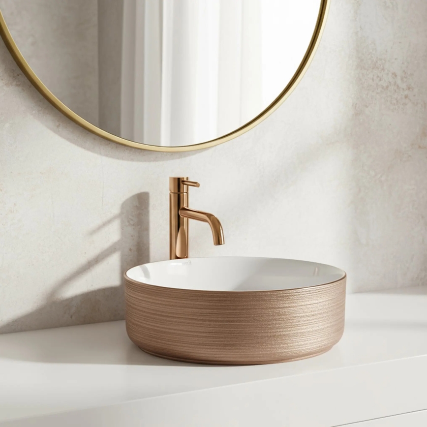 REA-U3303 - Håndvask til bordplade SAMI Ø 37 cm keramik/hvid/guld