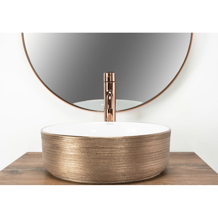 REA-U3303 - Håndvask til bordplade SAMI Ø 37 cm keramik/hvid/guld