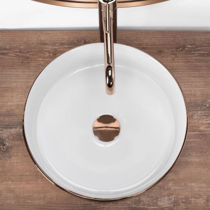 REA-U3303 - Håndvask til bordplade SAMI Ø 37 cm keramik/hvid/guld