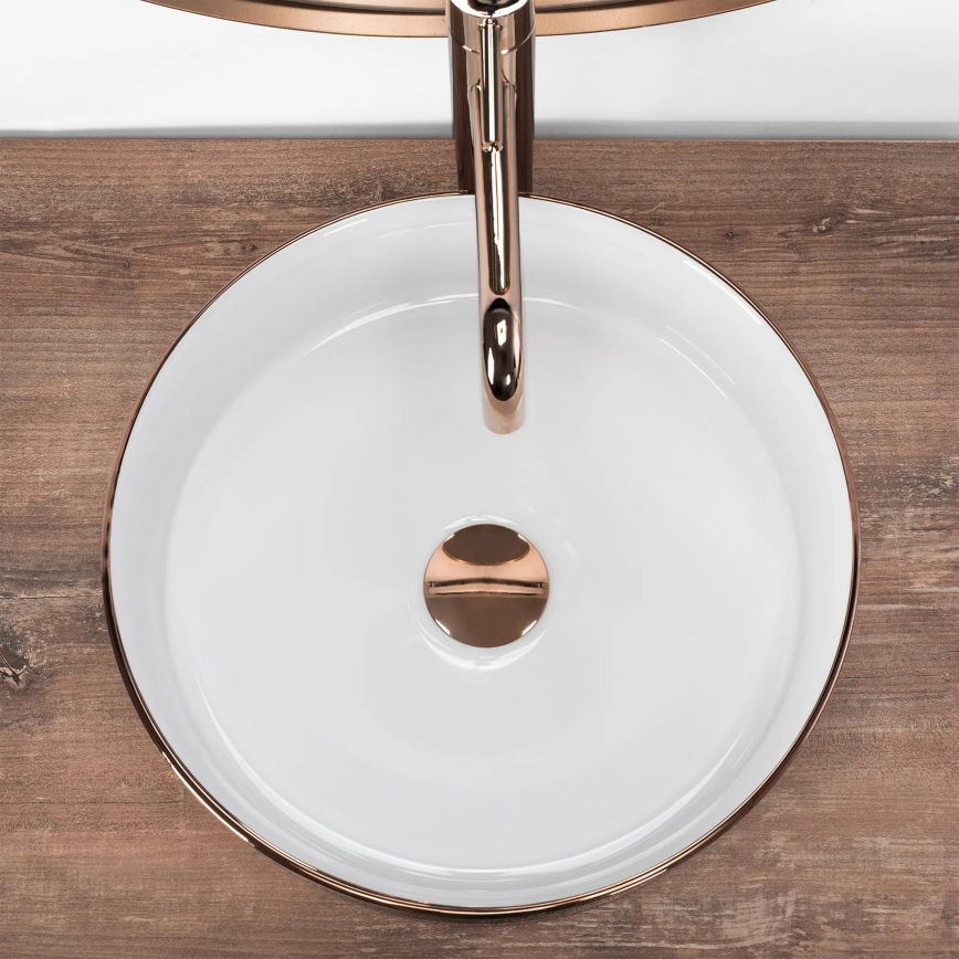 REA-U3303 - Håndvask til bordplade SAMI Ø 37 cm keramik/hvid/guld
