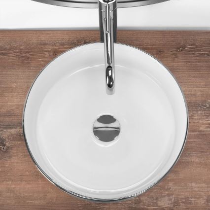 REA-U3304 - Bordmonteret håndvask SAMI Ø 36 cm keramik/hvid/sølv
