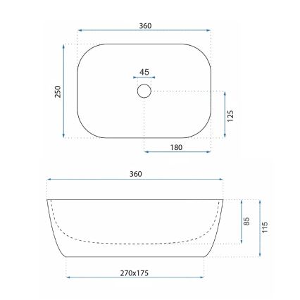 REA-U3321 - Vask til bordplade BELINDA MINI 25x36 cm keramik/grå/stenlook