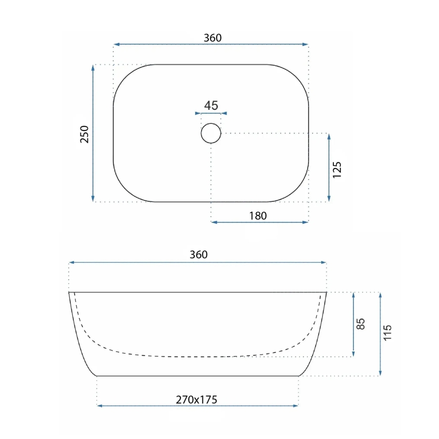 REA-U3321 - Vask til bordplade BELINDA MINI 25x36 cm keramik/grå/stenlook