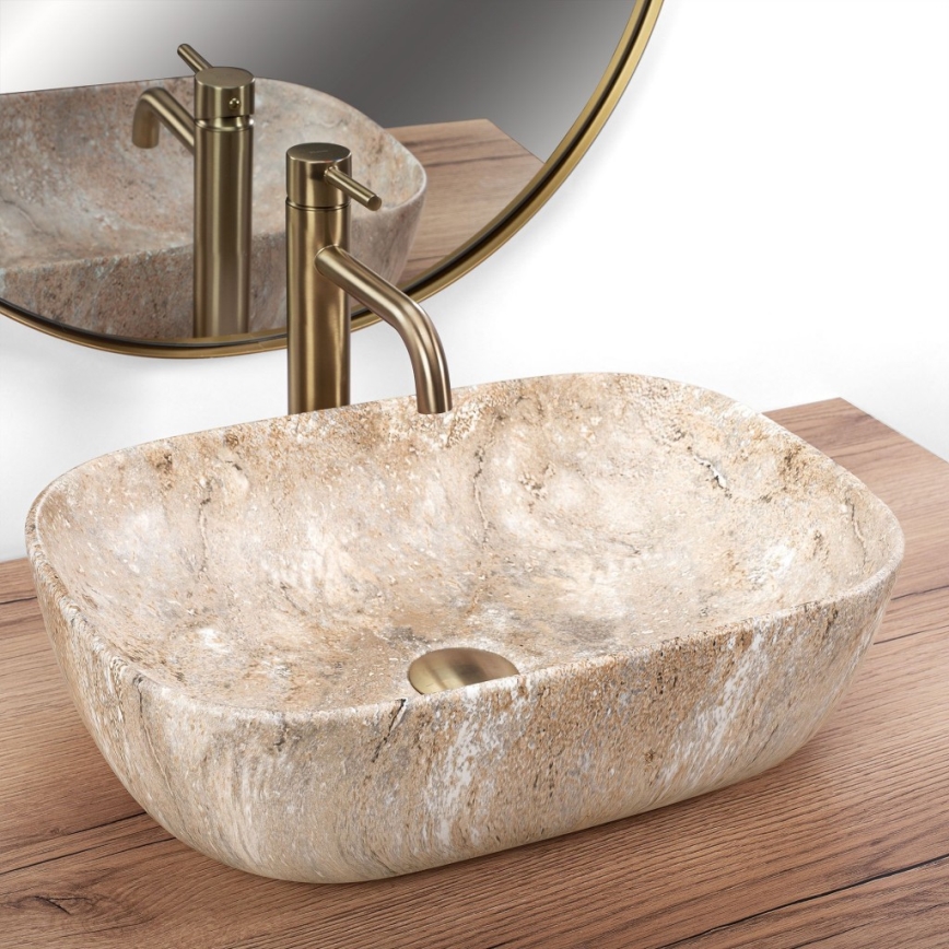 REA-U3323 - Håndvask til bordplade BELINDA 33,5x46,5 cm i keramik med steneffekt