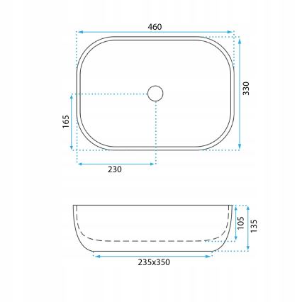 REA-U3324 - BELINDA håndvask til bordplade 33x46 cm, keramisk, grå, stenlook