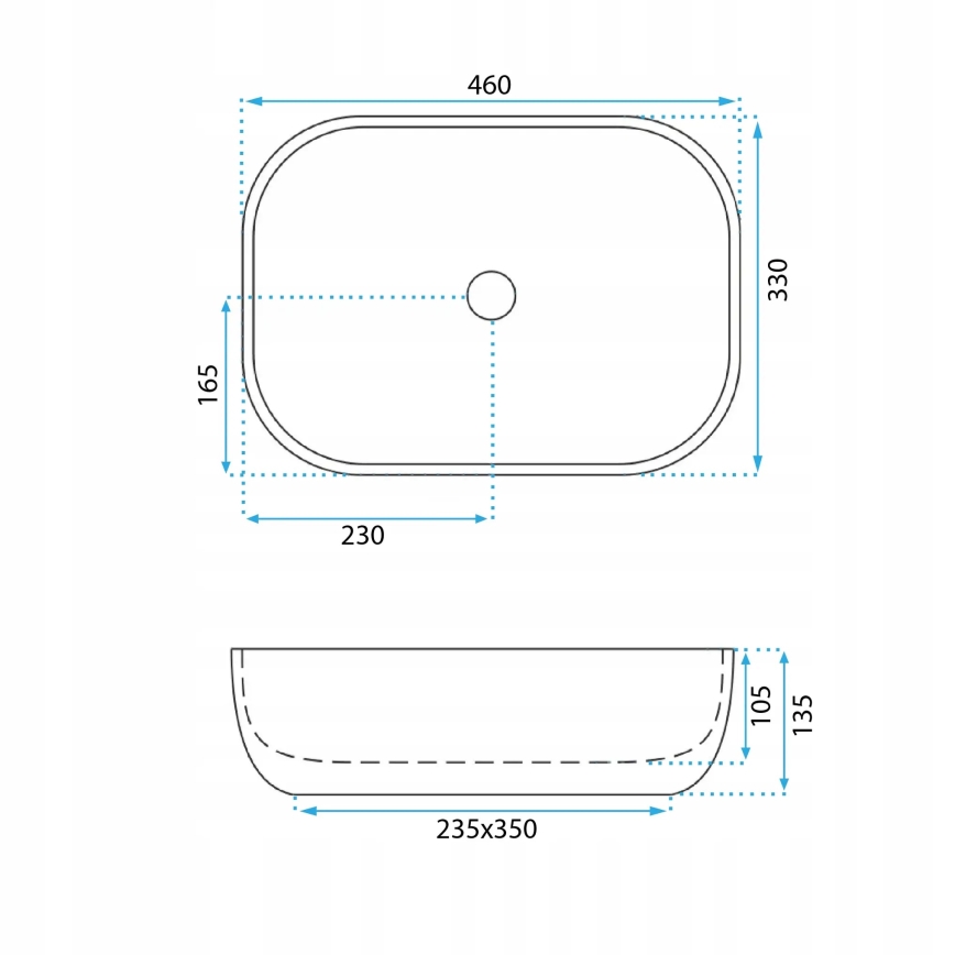 REA-U3324 - BELINDA håndvask til bordplade 33x46 cm, keramisk, grå, stenlook