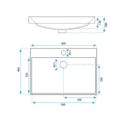 REA-U3326 - Indfældet håndvask MANDY 46x60 cm keramisk/blank hvid