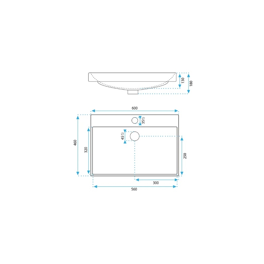 REA-U3326 - Indfældet håndvask MANDY 46x60 cm keramisk/blank hvid