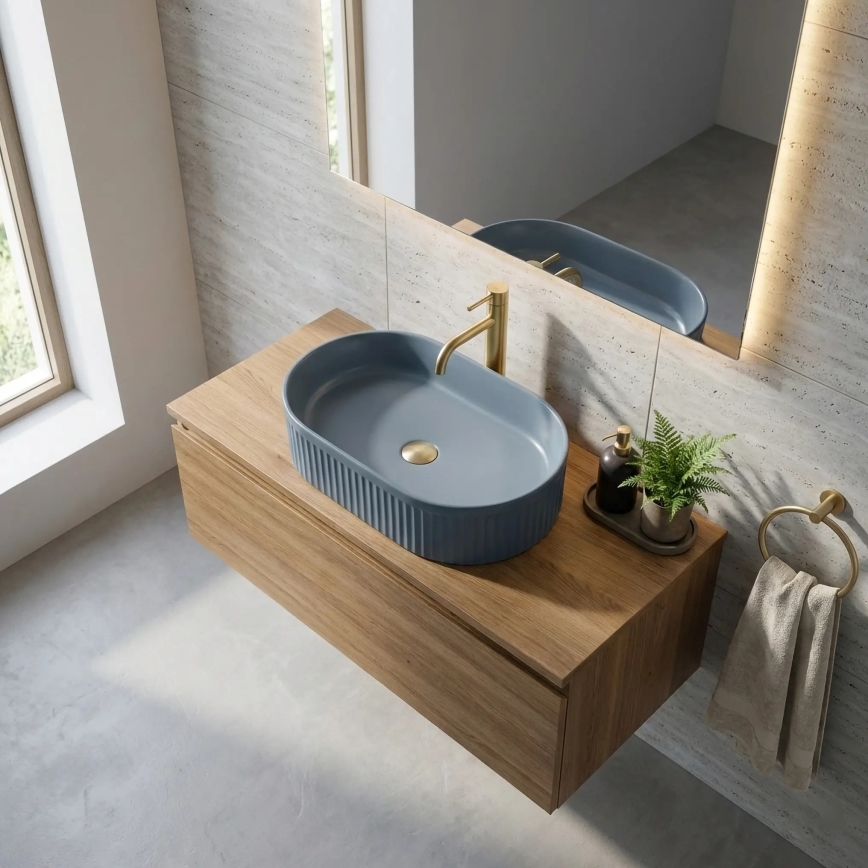 REA-U3535 - Håndvask til bordplade VANDA 31x49 cm keramik/mørkeblå