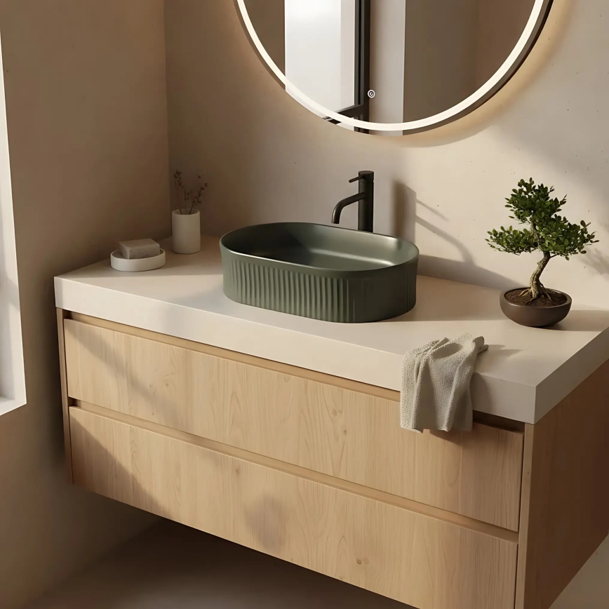 REA-U3611 - Håndvask til bordplade VANDA 31x49 cm keramik/mørkegrøn