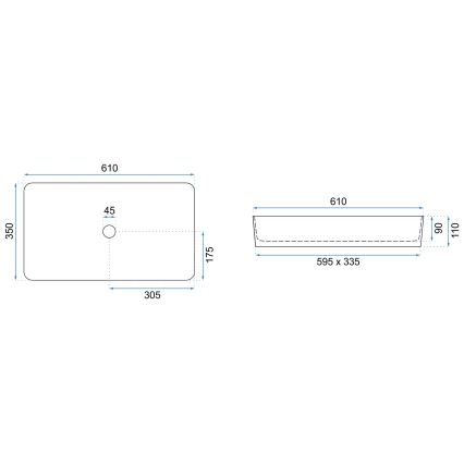 REA-U3690 - Håndvask til bordplade DENIS 35x61 cm keramik/mat sort