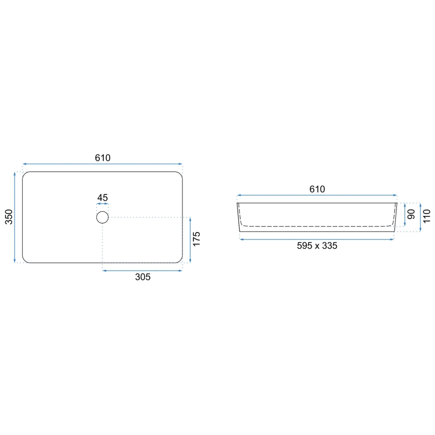 REA-U3690 - Håndvask til bordplade DENIS 35x61 cm keramik/mat sort