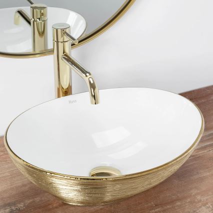 REA-U3697 - Håndvask til bordplade SOFIA 34,5x41 cm keramik/hvid/børstet guld