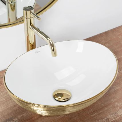 REA-U3697 - Håndvask til bordplade SOFIA 34,5x41 cm keramik/hvid/børstet guld
