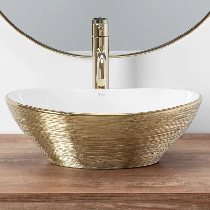 REA-U3697 - Håndvask til bordplade SOFIA 34,5x41 cm keramik/hvid/børstet guld