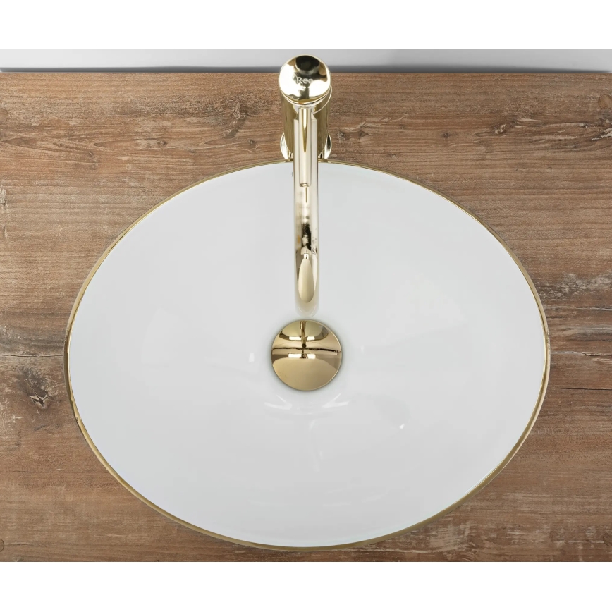 REA-U3697 - Håndvask til bordplade SOFIA 34,5x41 cm keramik/hvid/børstet guld