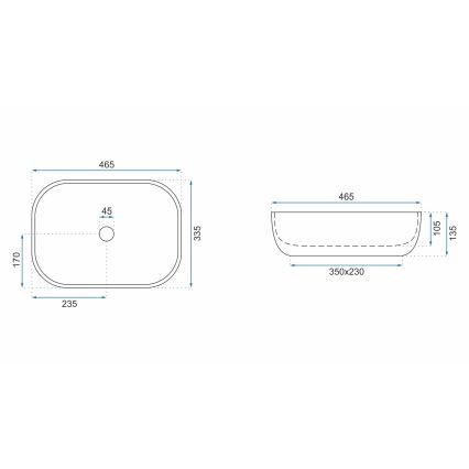 REA-U3800 - Håndvask til bordplade LIVIA 33,5x46,5 cm keramik/grå/stenimitation
