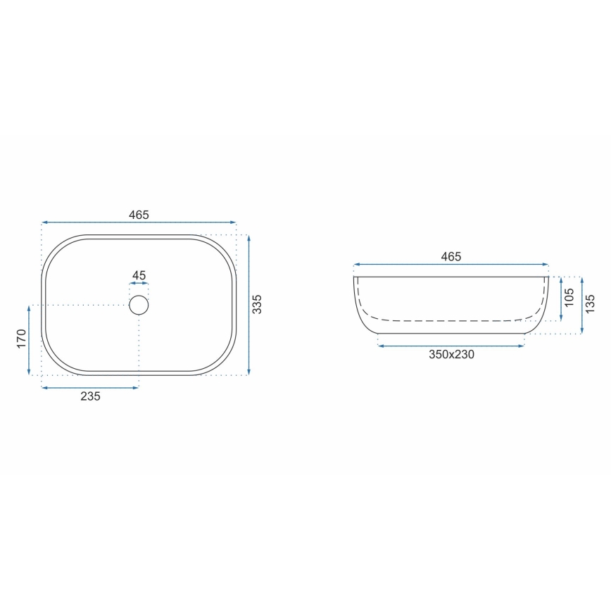 REA-U3800 - Håndvask til bordplade LIVIA 33,5x46,5 cm keramik/grå/stenimitation