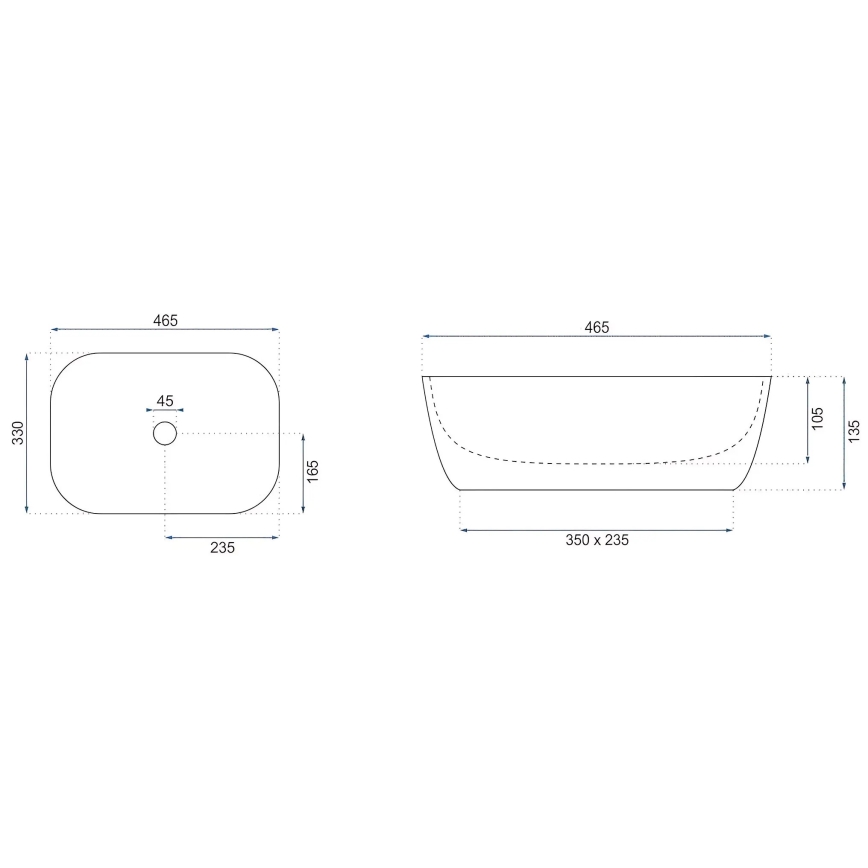 REA-U4000 - Vask til bordplade BELINDA 33x46,5 cm keramik/imitat af sten