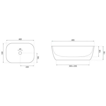 REA-U4001 - Håndvask til bordplade BELINDA 33,5x46,5 cm keramik/mat hvid