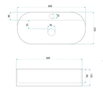 REA-U4002 - Vask til bordplade MARCELA 37x60 cm keramik/blank hvid