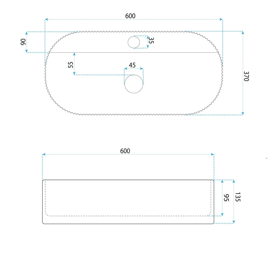 REA-U4002 - Vask til bordplade MARCELA 37x60 cm keramik/blank hvid