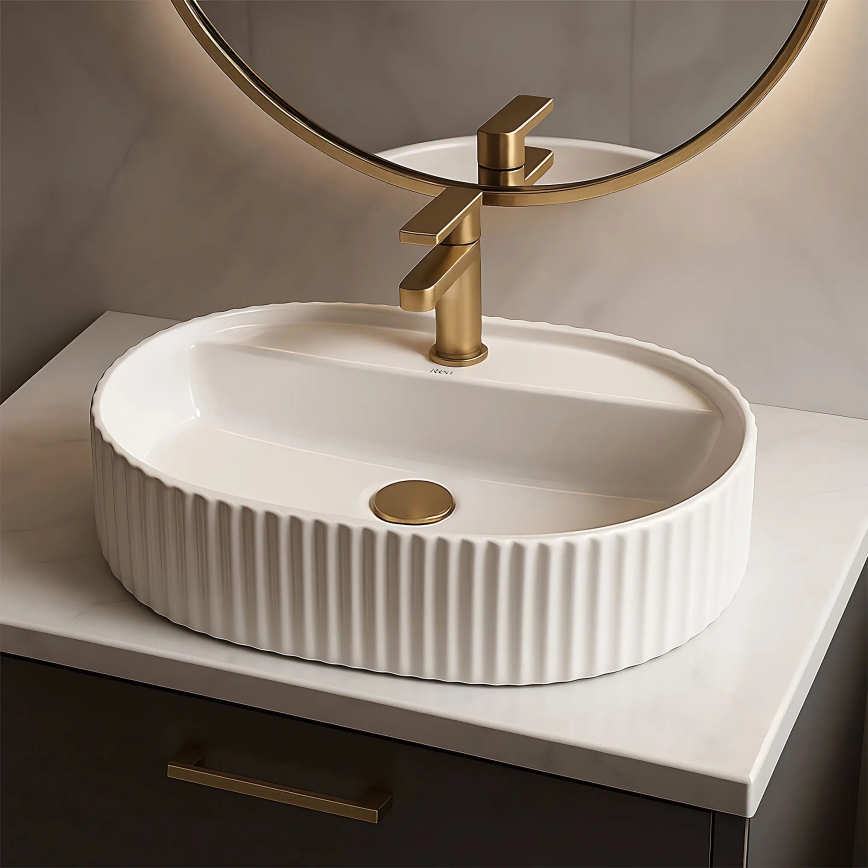 REA-U4003 - Servant til bordplade MARCELA 35,5x50 cm keramik/højglans hvid