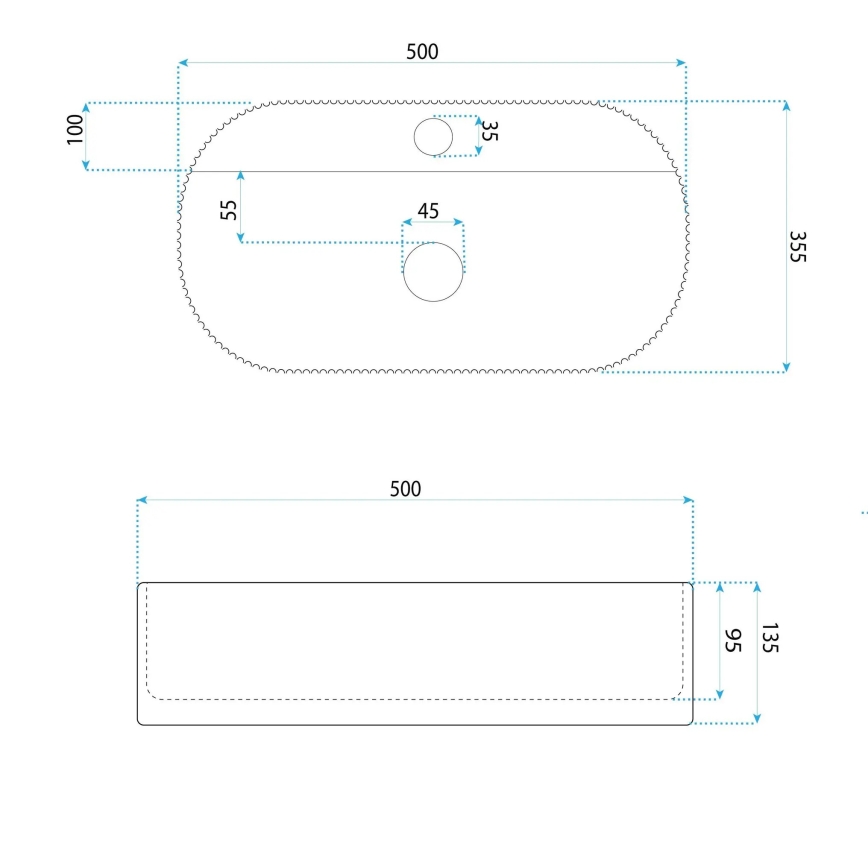 REA-U4003 - Servant til bordplade MARCELA 35,5x50 cm keramik/højglans hvid