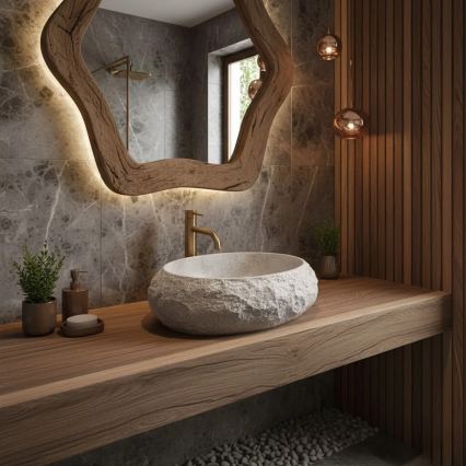 REA-U4332 - Håndvask til bordplade MIKA 38x50 cm beige/grå/stenlook