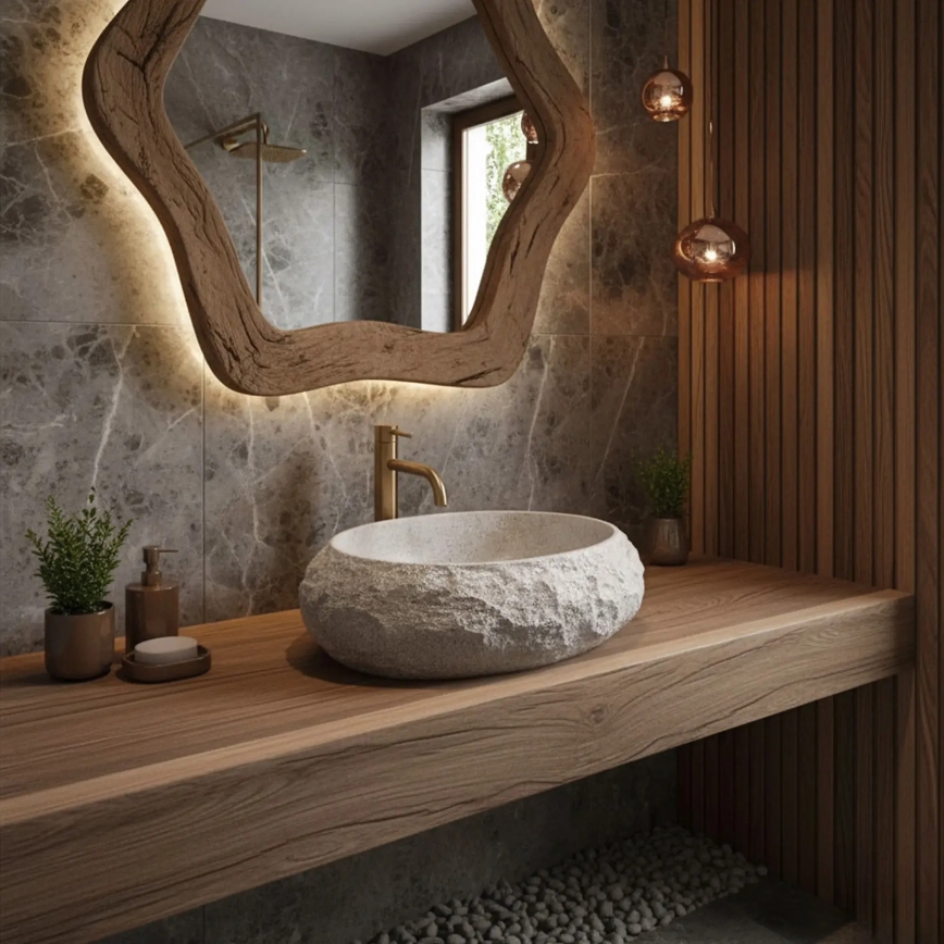 REA-U4332 - Håndvask til bordplade MIKA 38x50 cm beige/grå/stenlook