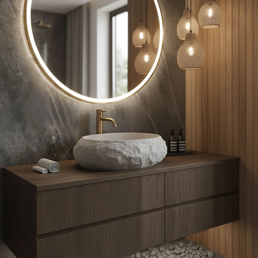 REA-U4332 - Håndvask til bordplade MIKA 38x50 cm beige/grå/stenlook