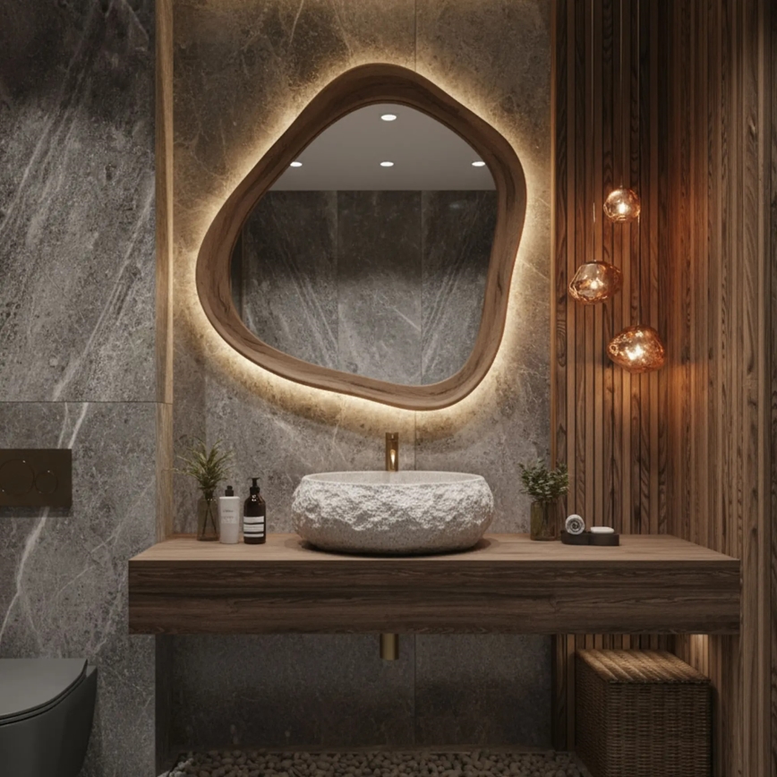 REA-U4332 - Håndvask til bordplade MIKA 38x50 cm beige/grå/stenlook