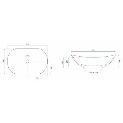 REA-U4545 - Vask til bordplade ROYAL 36x60,5 cm keramik/guld