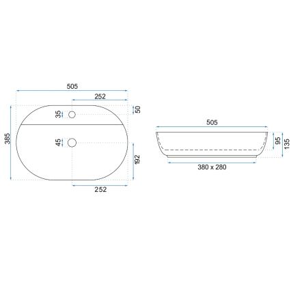 REA-U4620 - Håndvask til bordplade AURA 38,5x50,5 cm keramik/højglans hvid