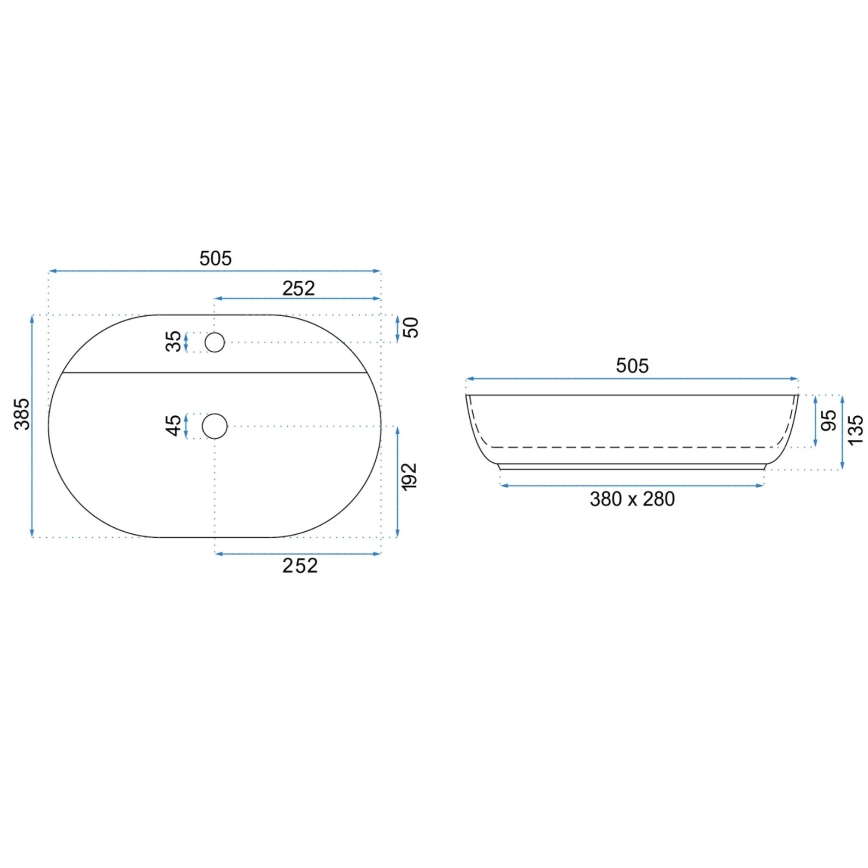 REA-U4620 - Håndvask til bordplade AURA 38,5x50,5 cm keramik/højglans hvid