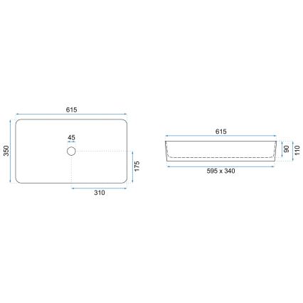 REA-U4800 - Håndvask til bordplade DENIS 35x61,5 cm keramik/blank hvid