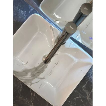 REA-U5052 - Håndvask til bordplade KELLY 38 x 49 cm, keramik/hvid/marmormønster