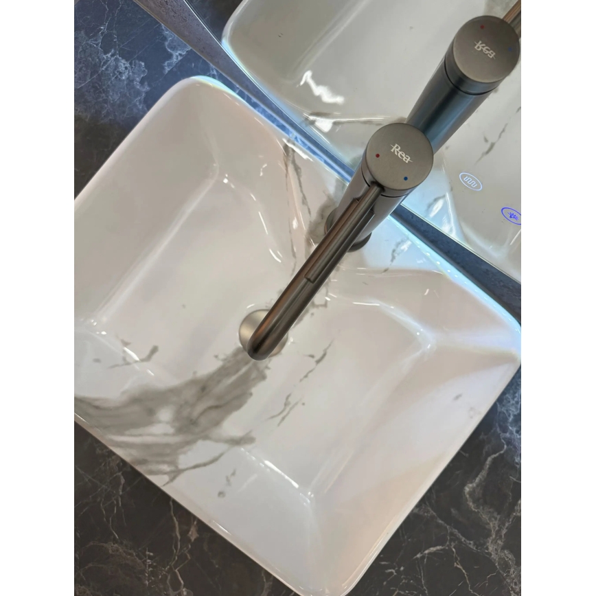 REA-U5052 - Håndvask til bordplade KELLY 38 x 49 cm, keramik/hvid/marmormønster