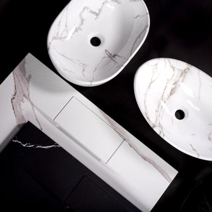 REA-U5052 - Håndvask til bordplade KELLY 38 x 49 cm, keramik/hvid/marmormønster