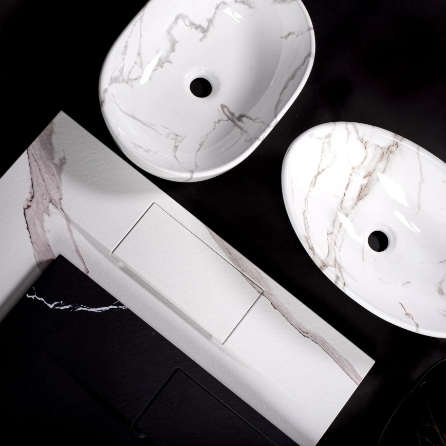 REA-U5052 - Håndvask til bordplade KELLY 38 x 49 cm, keramik/hvid/marmormønster