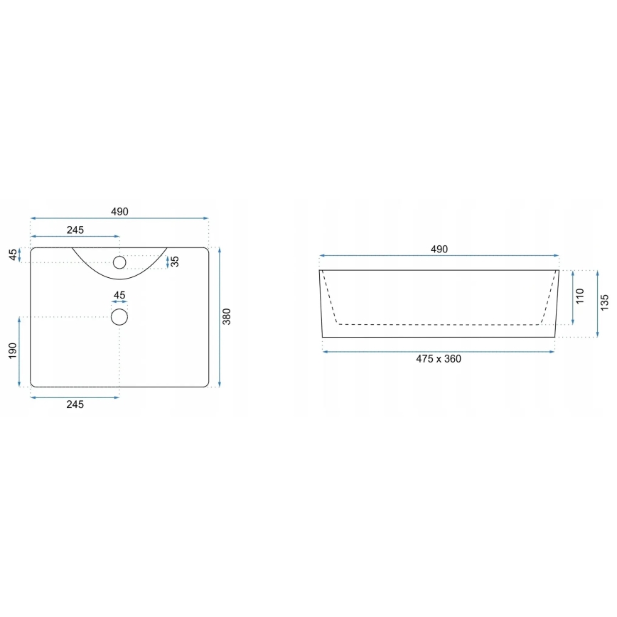 REA-U5052 - Håndvask til bordplade KELLY 38 x 49 cm, keramik/hvid/marmormønster