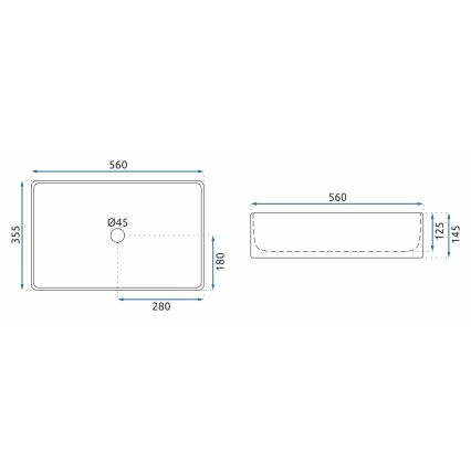 REA-U5055 - Vask til bordplade BERTA 35,5x56 cm keramik/højglans hvid