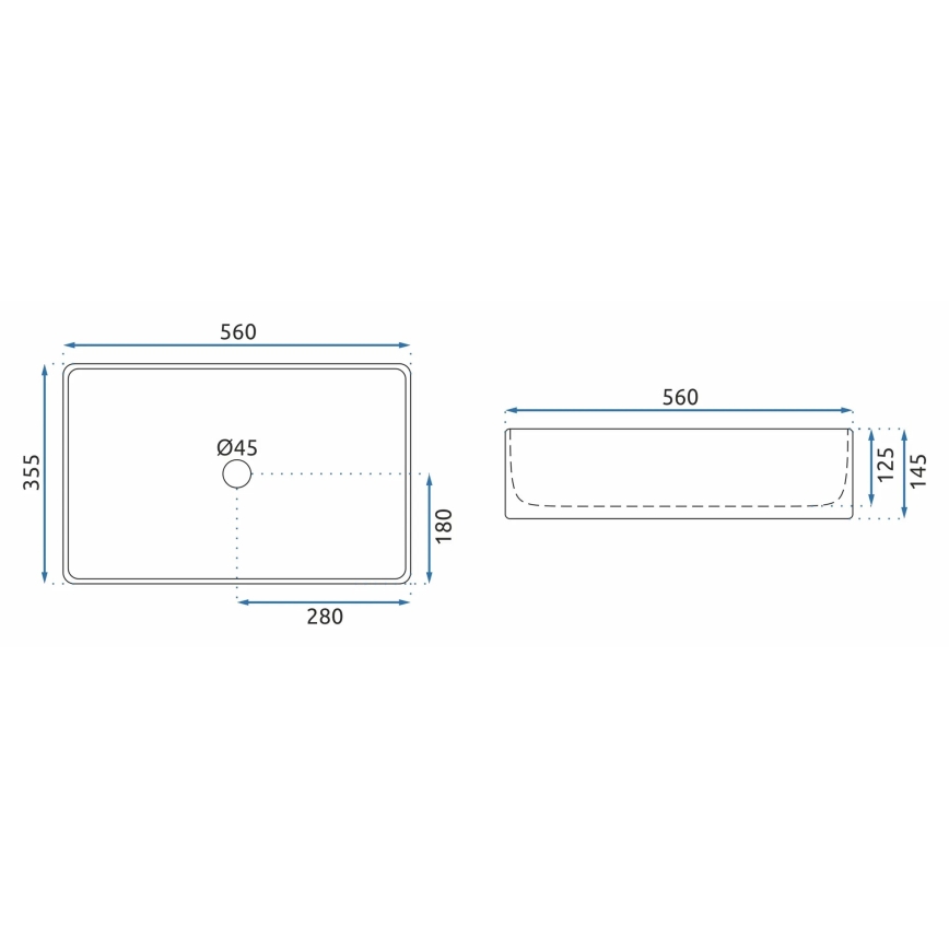 REA-U5055 - Vask til bordplade BERTA 35,5x56 cm keramik/højglans hvid