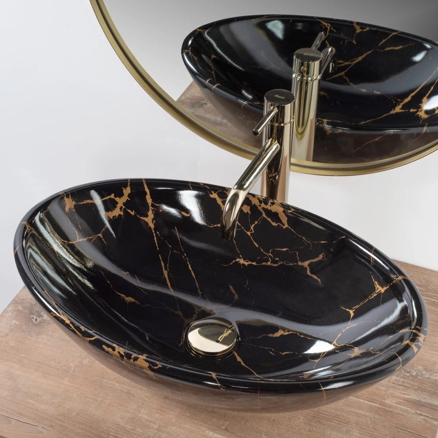 REA-U5067 - PAMELA håndvask til bordplade 33x53 cm keramisk/sort/stenslook