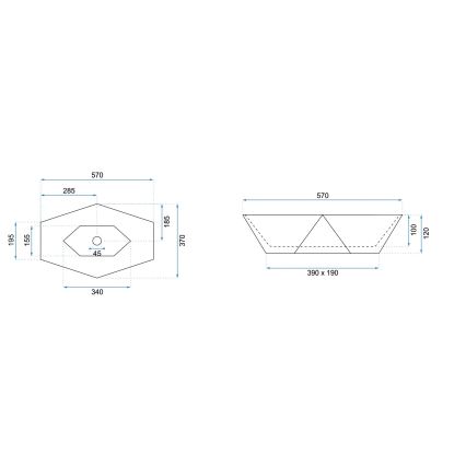 REA-U5602 - Håndvask til bordplade VEGAS 37x57 cm, keramik med steneffekt