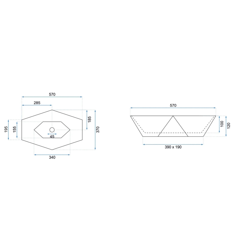 REA-U5602 - Håndvask til bordplade VEGAS 37x57 cm, keramik med steneffekt