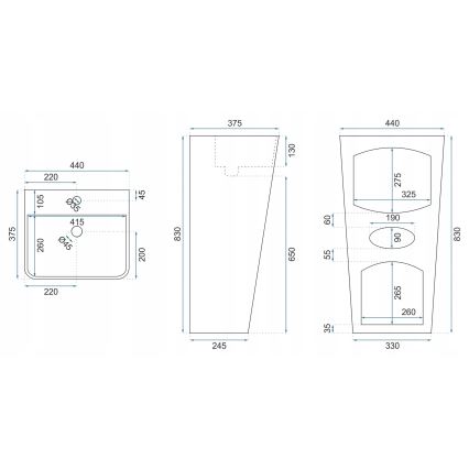 REA-U5637 - Fritstående håndvask ARIS 37,5x44 cm keramik/højglans hvid